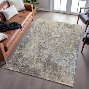 HomeRoots 5' X 8' Abstract Area Rug in Beige, Blue, and Gray - Washable, UV Protected, Kid & Pet Friendly! 687951