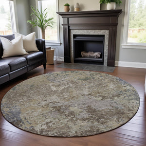 HomeRoots 8' Beige Blue and Gray Abstract Round Rug - Washable, UV-Protected, Stylish Comfort for Any Space 687952