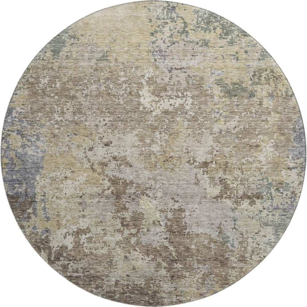 HomeRoots 8' Beige Blue and Gray Abstract Round Rug - Washable, UV-Protected, Stylish Comfort for Any Space 687952