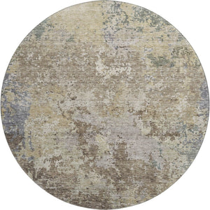 HomeRoots 8' Beige Blue and Gray Abstract Round Rug - Washable, UV-Protected, Stylish Comfort for Any Space 687952