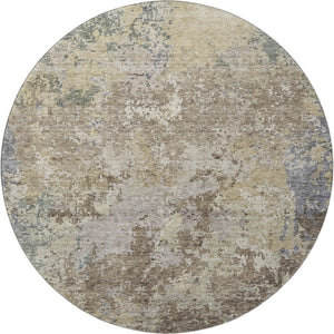 HomeRoots 8' Beige Blue and Gray Abstract Round Rug - Washable, UV-Protected, Stylish Comfort for Any Space 687952