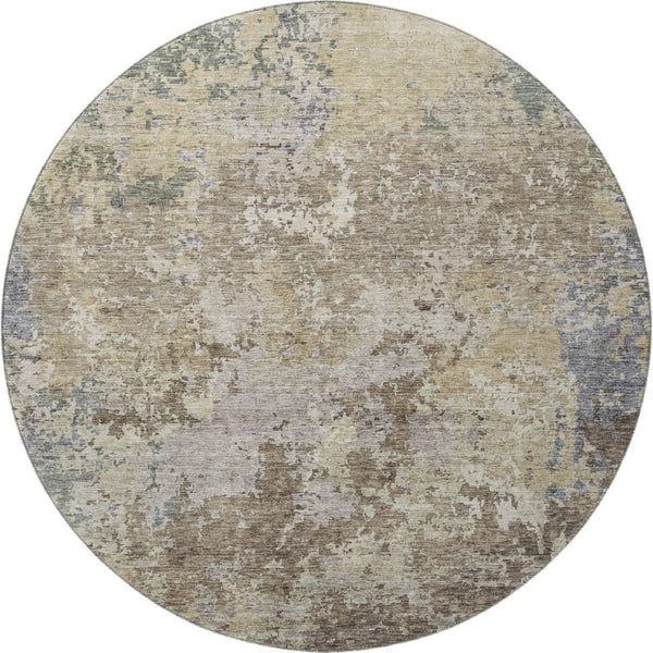 HomeRoots 8' Beige Blue and Gray Abstract Round Rug - Washable, UV-Protected, Stylish Comfort for Any Space 687952