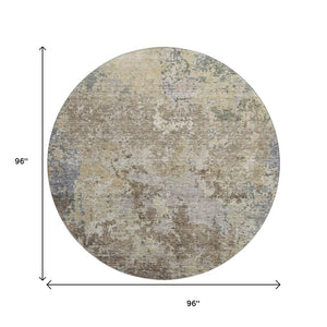 HomeRoots 8' Beige Blue and Gray Abstract Round Rug - Washable, UV-Protected, Stylish Comfort for Any Space 687952