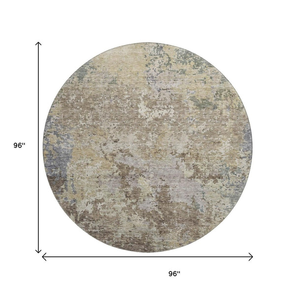 HomeRoots 8' Beige Blue and Gray Abstract Round Rug - Washable, UV-Protected, Stylish Comfort for Any Space 687952