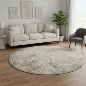 HomeRoots 8' Beige Blue and Gray Abstract Round Rug - Washable, UV-Protected, Stylish Comfort for Any Space 687952