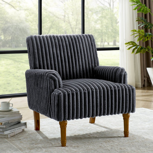 English Elm Modern Wide Wale Corduroy Accent Chair Solid Wood Legs Upholstered Living Room Seat Dark Grey W5568P445687