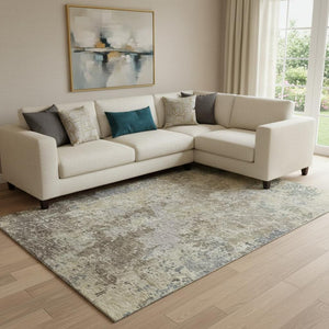 HomeRoots 8' X 10' Washable Abstract Area Rug in Beige, Blue & Gray – Stylish, Durable & UV Protected Design 687953