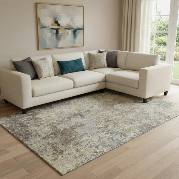 HomeRoots 8' X 10' Washable Abstract Area Rug in Beige, Blue & Gray – Stylish, Durable & UV Protected Design 687953
