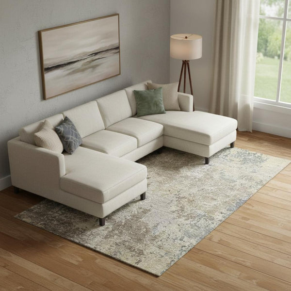 HomeRoots 9' X 12' Washable Area Rug in Beige, Blue & Gray – Modern Abstract Design with UV Protection 687954