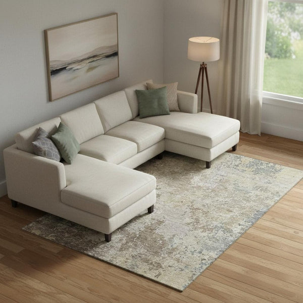 HomeRoots 10' X 14' Stylish Beige, Blue & Gray Abstract Washable Area Rug with UV Protection for High-Traffic Homes 687955