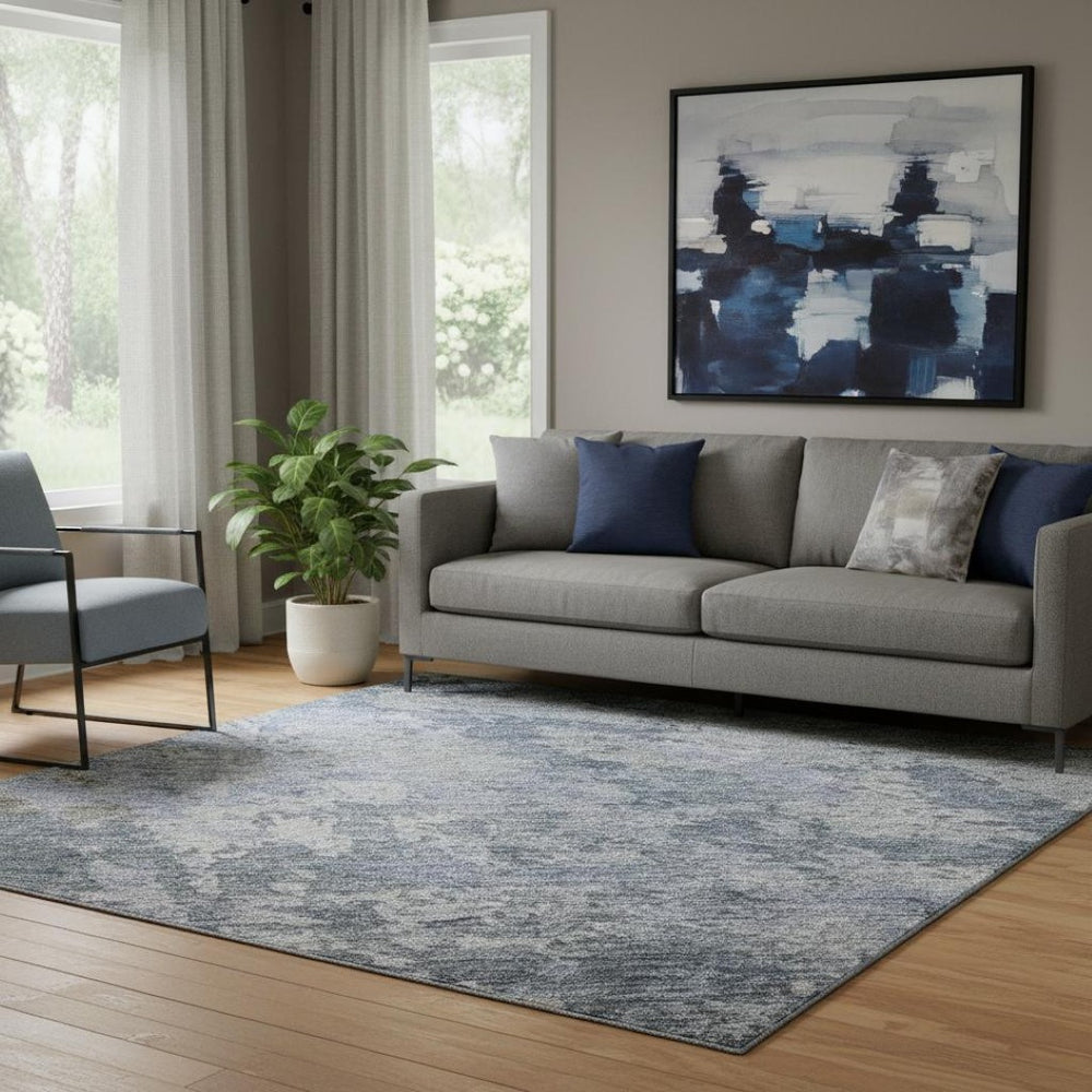 HomeRoots 5' X 8' Blue And Gray Abstract Area Rug – Washable, UV-Protected, Modern Design for Any Space! 687957