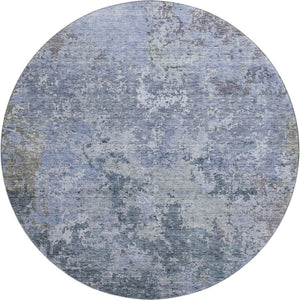 HomeRoots 8' Blue and Gray Abstract Round Rug - Washable, UV Protected, Durable for Living Rooms and Patios 687958
