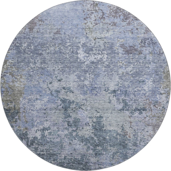HomeRoots 8' Blue and Gray Abstract Round Rug - Washable, UV Protected, Durable for Living Rooms and Patios 687958