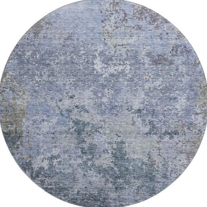 HomeRoots 8' Blue and Gray Abstract Round Rug - Washable, UV Protected, Durable for Living Rooms and Patios 687958