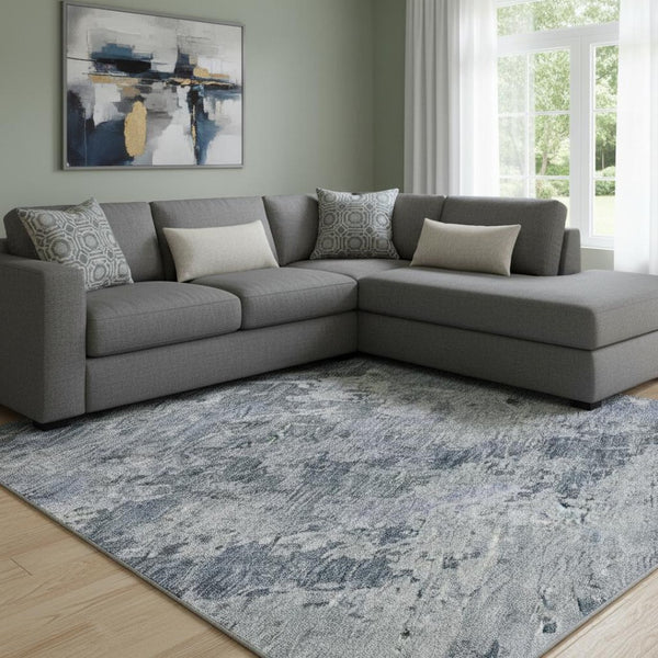 HomeRoots 8' X 10' Blue and Gray Abstract Area Rug - Washable, Stain Resistant, UV Protected for High Traffic Areas 687959