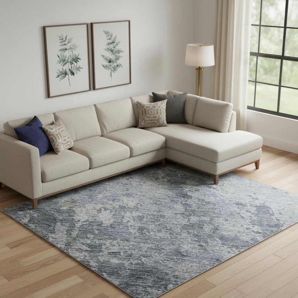 HomeRoots 9' X 12' Stylish Blue and Gray Abstract Washable Area Rug with UV Protection for High-Traffic Spaces 687960