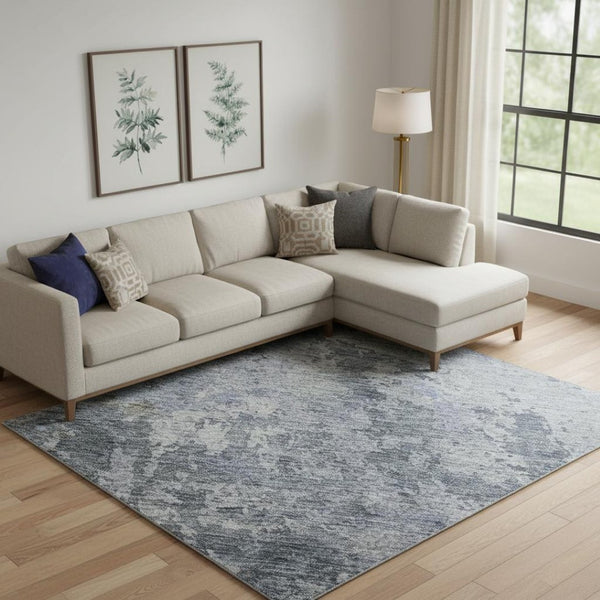 HomeRoots 9' X 12' Stylish Blue and Gray Abstract Washable Area Rug with UV Protection for High-Traffic Spaces 687960