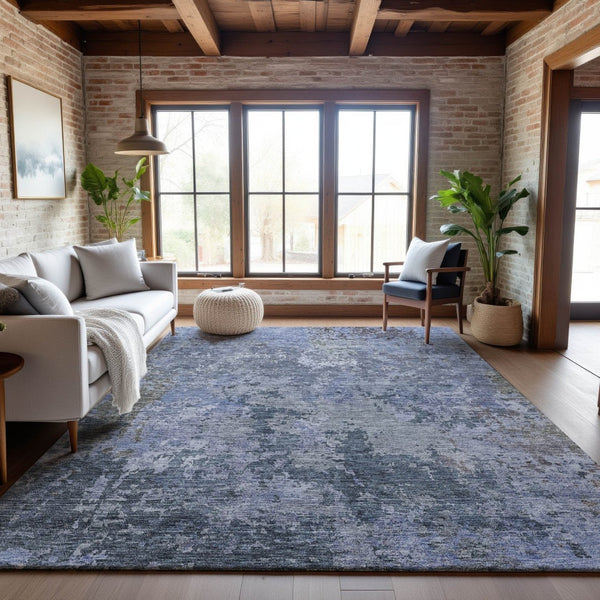 HomeRoots 10' Blue & Gray Abstract Washable Area Rug - Durable, UV-Protected, Stain-Resistant Home Decor Piece 687961