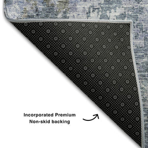 HomeRoots 10' Blue & Gray Abstract Washable Area Rug - Durable, UV-Protected, Stain-Resistant Home Decor Piece 687961