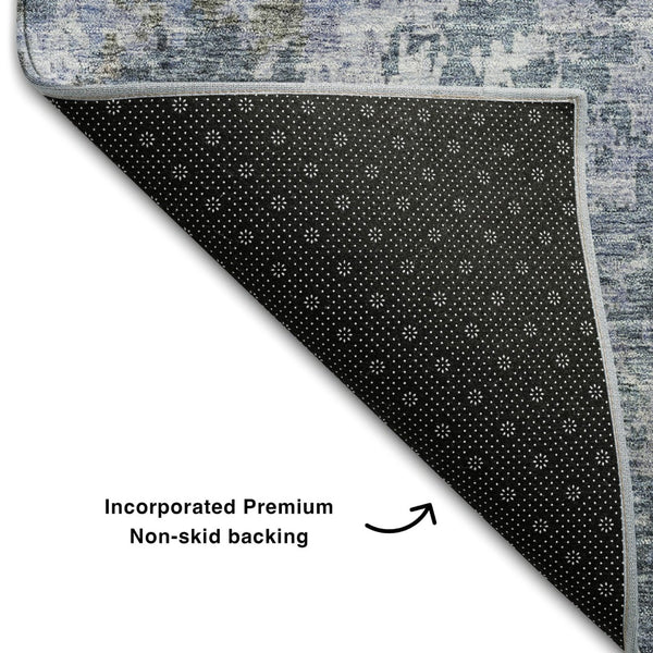 HomeRoots 10' Blue & Gray Abstract Washable Area Rug - Durable, UV-Protected, Stain-Resistant Home Decor Piece 687961
