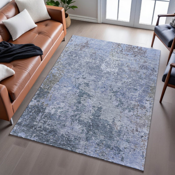 HomeRoots 10' Blue & Gray Abstract Washable Area Rug - Durable, UV-Protected, Stain-Resistant Home Decor Piece 687961