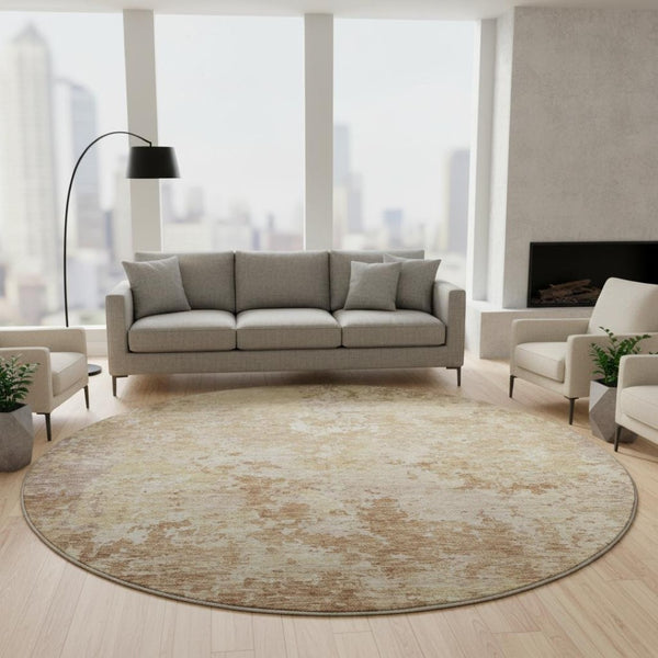 HomeRoots 8' Copper and Beige Abstract Round Rug - Washable, UV-Protected, Stain-Resistant, Stylish Design! 687964