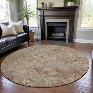 HomeRoots 8' Copper and Beige Abstract Round Rug - Washable, UV-Protected, Stain-Resistant, Stylish Design! 687964