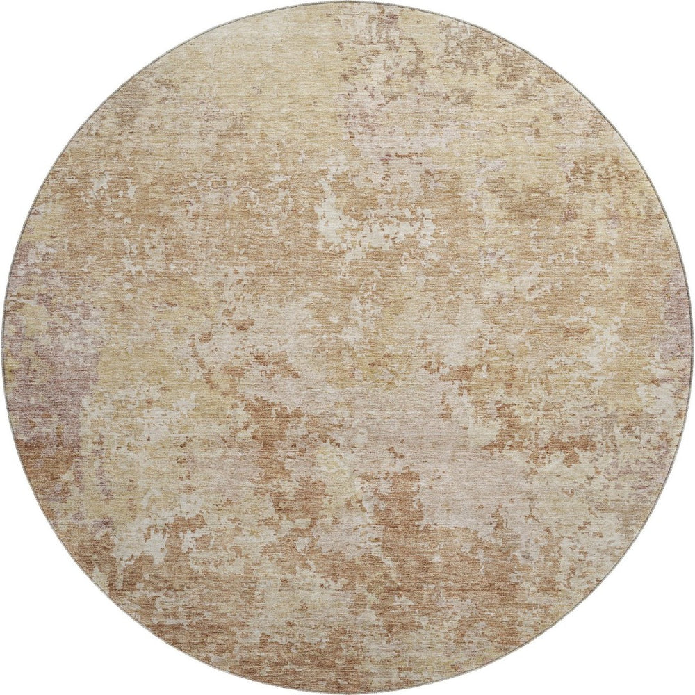 HomeRoots 8' Copper and Beige Abstract Round Rug - Washable, UV-Protected, Stain-Resistant, Stylish Design! 687964