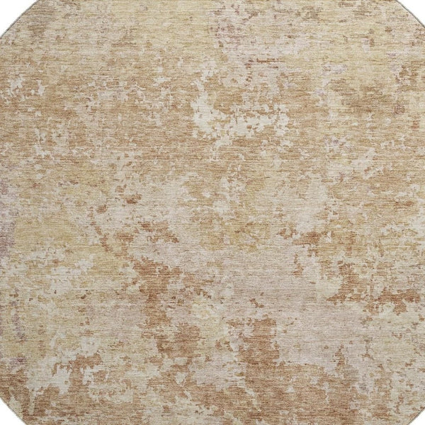 HomeRoots 8' Copper and Beige Abstract Round Rug - Washable, UV-Protected, Stain-Resistant, Stylish Design! 687964