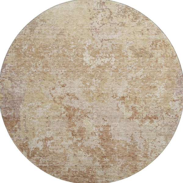 HomeRoots 8' Copper and Beige Abstract Round Rug - Washable, UV-Protected, Stain-Resistant, Stylish Design! 687964