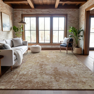 HomeRoots 9' X 12' Copper and Beige Washable Area Rug - Modern Abstract Design with UV Protection & Durability 687966