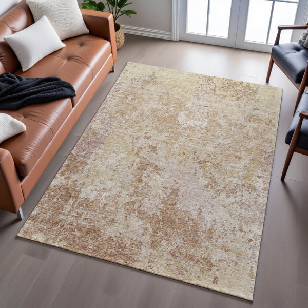 HomeRoots 9' X 12' Copper and Beige Washable Area Rug - Modern Abstract Design with UV Protection & Durability 687966