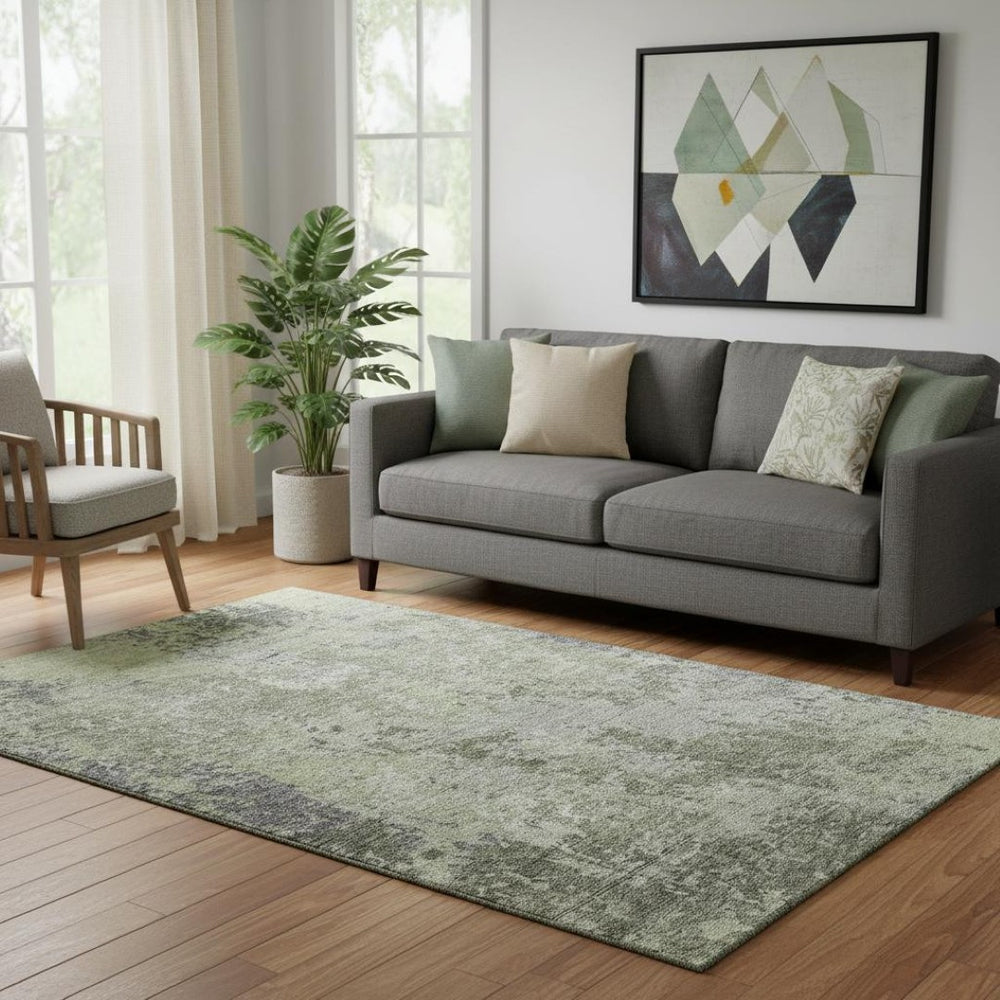 HomeRoots 5' X 8' Washable Abstract Area Rug in Green, Gray & Purple - UV Protected, Durable & Stylish Design 687969
