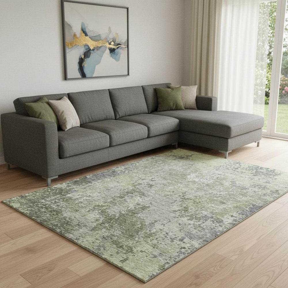 HomeRoots 8' X 10' Modern Abstract Area Rug in Green, Gray & Purple - Durable, UV-Protected, Washable Design! 687971