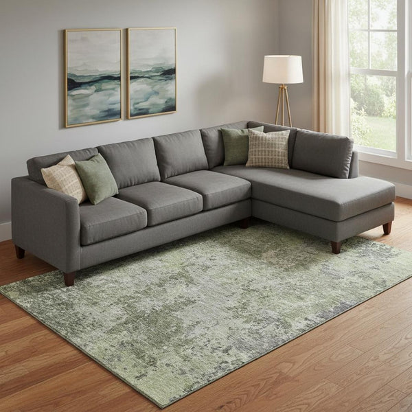 HomeRoots 9' X 12' Abstract Area Rug in Green, Gray & Purple - Washable, UV Protected, & Perfect for Homes! 687972