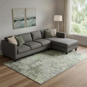 HomeRoots 10' X 14' Abstract Washable Area Rug in Green, Gray & Purple - UV Protected, Durable & Stylish Decor 687973