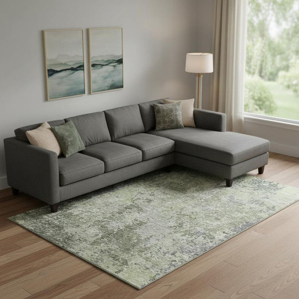 HomeRoots 10' X 14' Abstract Washable Area Rug in Green, Gray & Purple - UV Protected, Durable & Stylish Decor 687973