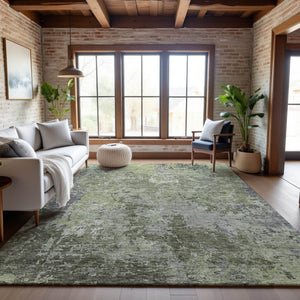 HomeRoots 10' X 14' Abstract Washable Area Rug in Green, Gray & Purple - UV Protected, Durable & Stylish Decor 687973