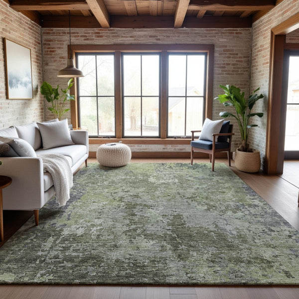 HomeRoots 10' X 14' Abstract Washable Area Rug in Green, Gray & Purple - UV Protected, Durable & Stylish Decor 687973