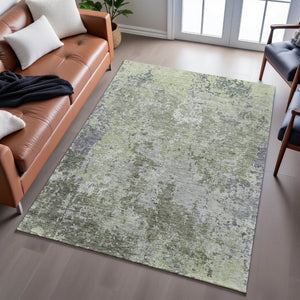 HomeRoots 10' X 14' Abstract Washable Area Rug in Green, Gray & Purple - UV Protected, Durable & Stylish Decor 687973