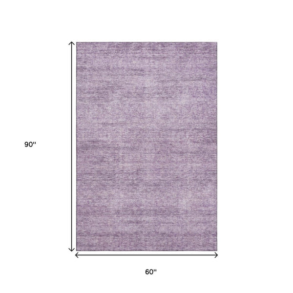 HomeRoots 5' X 8' Abstract Lavender and Ivory Washable Area Rug with UV Protection for Modern Homes 687975
