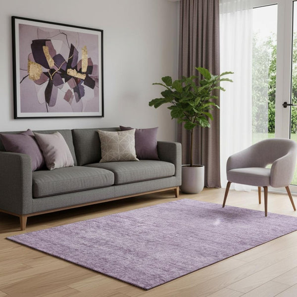 HomeRoots 5' X 8' Abstract Lavender and Ivory Washable Area Rug with UV Protection for Modern Homes 687975
