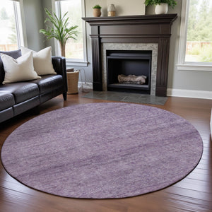 HomeRoots 8' Lavender and Ivory Abstract Round Rug - Stylish, Washable, UV-Protected for Modern Living Spaces 687976