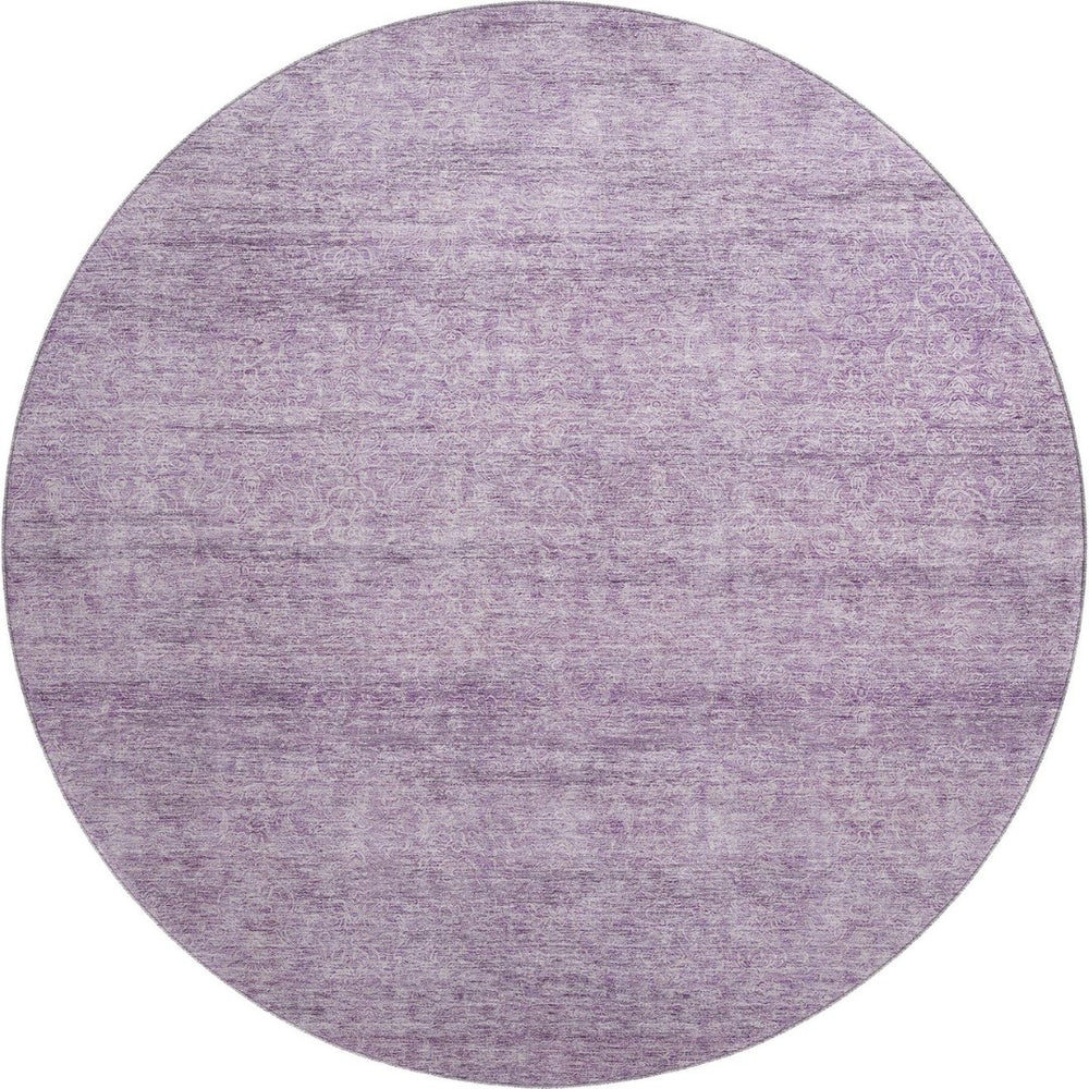 HomeRoots 8' Lavender and Ivory Abstract Round Rug - Stylish, Washable, UV-Protected for Modern Living Spaces 687976