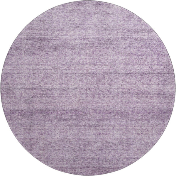 HomeRoots 8' Lavender and Ivory Abstract Round Rug - Stylish, Washable, UV-Protected for Modern Living Spaces 687976