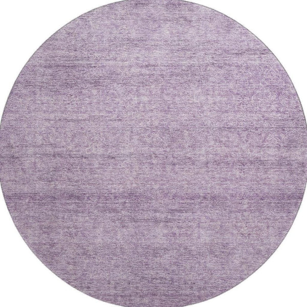 HomeRoots 8' Lavender and Ivory Abstract Round Rug - Stylish, Washable, UV-Protected for Modern Living Spaces 687976