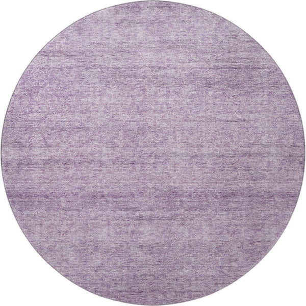 HomeRoots 8' Lavender and Ivory Abstract Round Rug - Stylish, Washable, UV-Protected for Modern Living Spaces 687976
