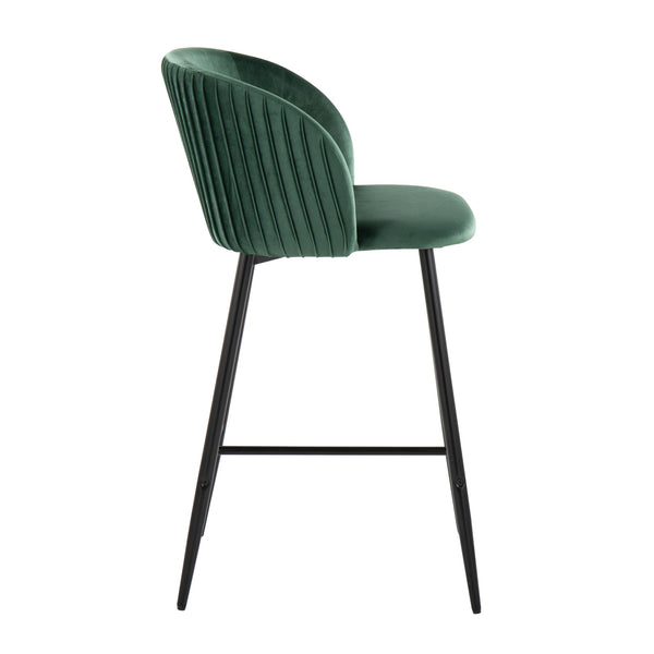 English Elm Fran Pleated Counter Stool Set Of 2 - Luxurious Green Velvet & Sturdy Black Metal For Modern Spaces B202S00274