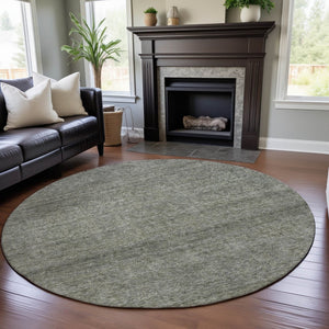 HomeRoots 8' Sage and Beige Abstract Round Rug – Washable, Stain-Resistant, and UV Protected for All Spaces 687982