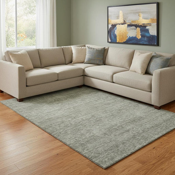 HomeRoots 8' X 10' Sage and Beige Abstract Washable Area Rug - Stain Resistant, UV Protected, Modern Design 687983
